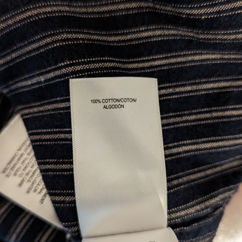 Lucky Brand - Long Sleeve, Navy/White railroad stripe Button Down Shirt - … - Picture 3 of 4